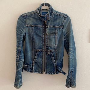 Fcuk Distressed Jean Moto Style Jacket Size 2
